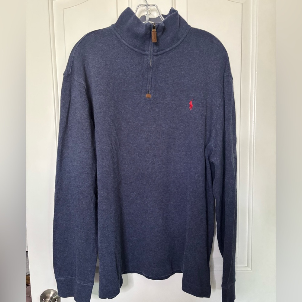 Polo Ralph Lauren Men’s Blue Quarter-Zip Pullover with Red Pony Emblem Size XL